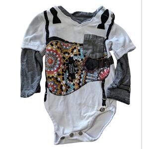 Shatsu Mini Baby Boy L/S One Piece Tee Shirt Guitar Rock Suspenders 6 Months